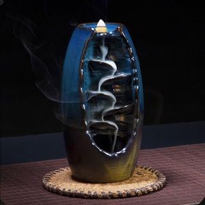 blue incense holder burner waterfall, with 100 cone scents